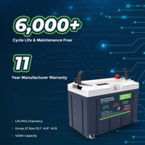 12V 120AH Group 27 LiFePO4 Battery Cranking & Deep Cycle Lithium Battery (Dual Purpose) - Image 4